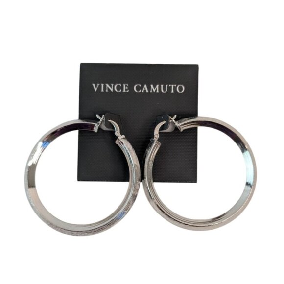 Vince Camuto Silver-Tone Hoop Earrings Latch-Back Closure 2" Diameter New - Picture 2 of 4
